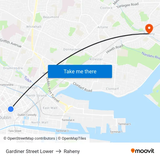 Gardiner Street Lower to Raheny map