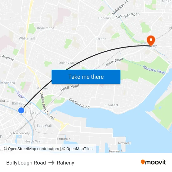 Ballybough Road to Raheny map