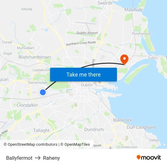 Ballyfermot to Raheny map