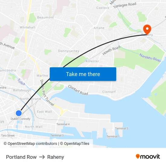 Portland Row to Raheny map