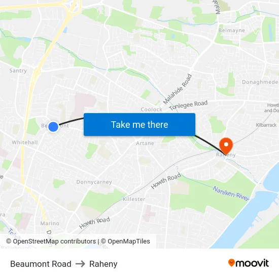 Beaumont Road to Raheny map