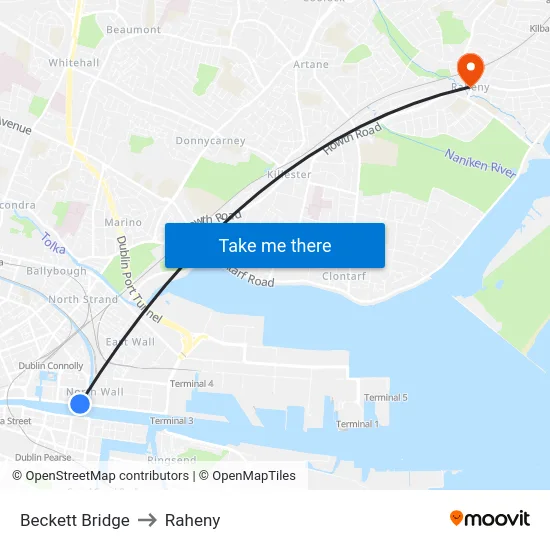 Beckett Bridge to Raheny map