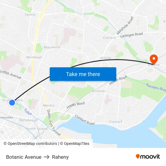 Botanic Avenue to Raheny map