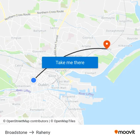 Broadstone to Raheny map