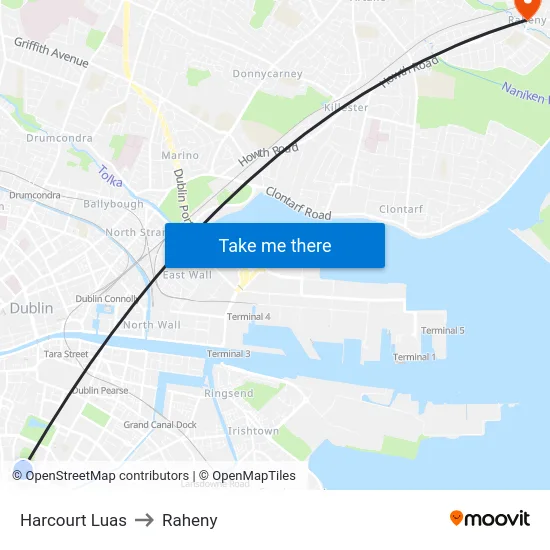 Harcourt Luas to Raheny map