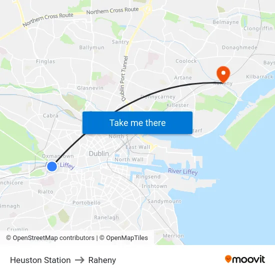 Heuston Station to Raheny map