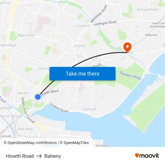 Howth Road to Raheny map