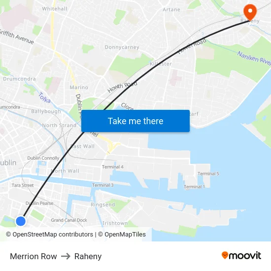 Merrion Row to Raheny map