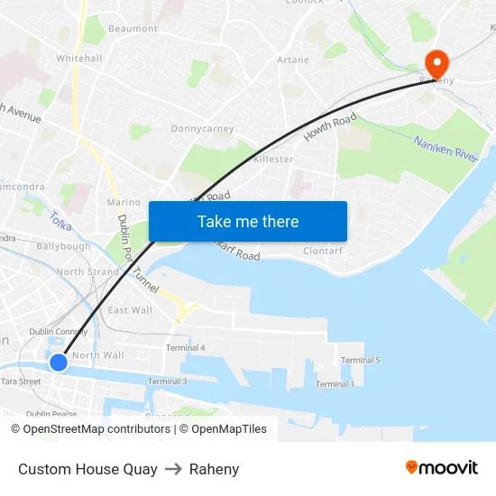 Custom House Quay to Raheny map
