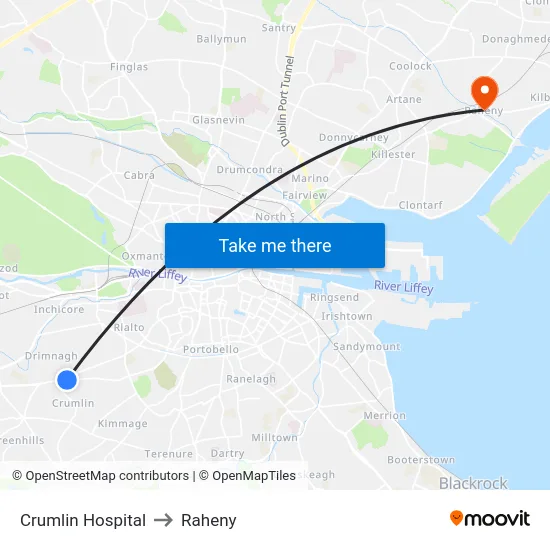Crumlin Hospital to Raheny map
