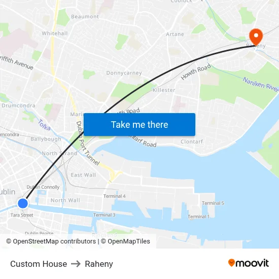 Custom House to Raheny map