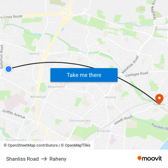 Shanliss Road to Raheny map