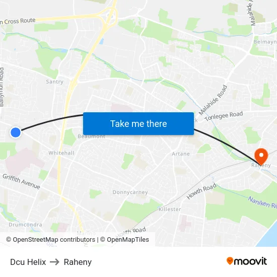 Dcu Helix to Raheny map