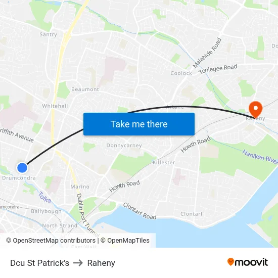 Dcu St Patrick's to Raheny map