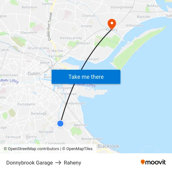 Donnybrook Garage to Raheny map