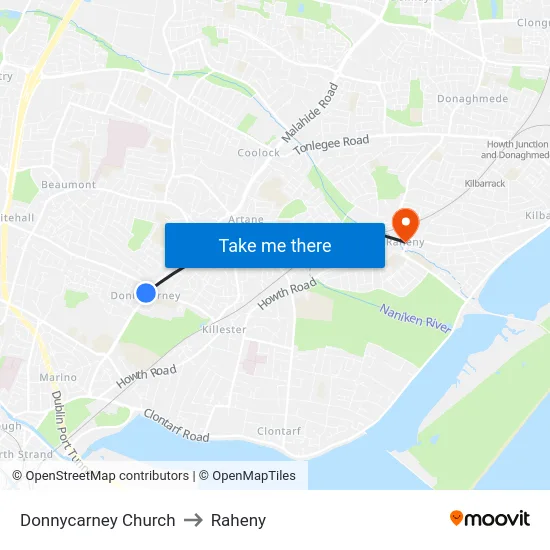 Donnycarney Church to Raheny map