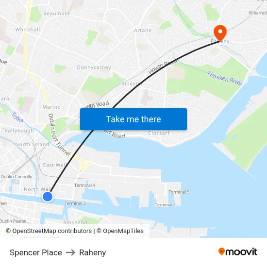Spencer Place to Raheny map
