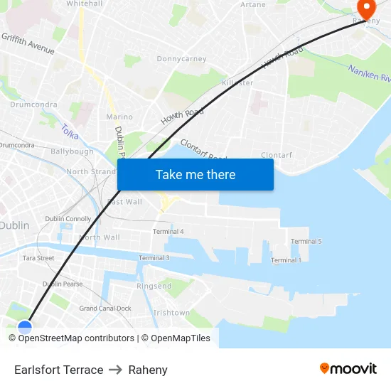 Earlsfort Terrace to Raheny map