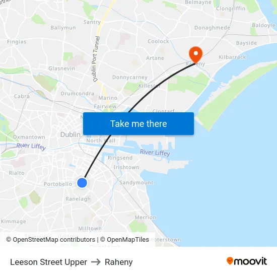 Leeson Street Upper to Raheny map
