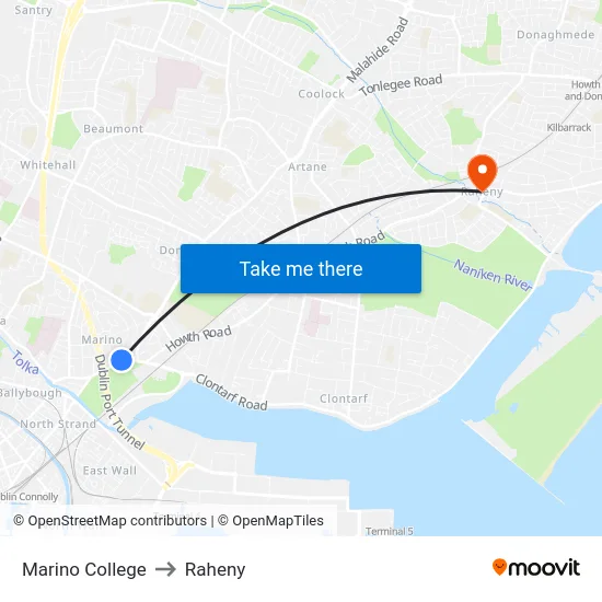 Marino College to Raheny map