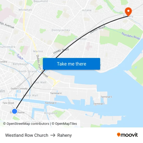 Westland Row Church to Raheny map