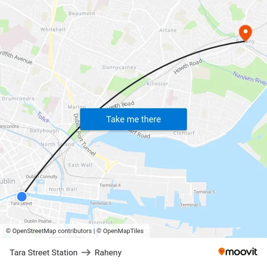Tara Street Station to Raheny map