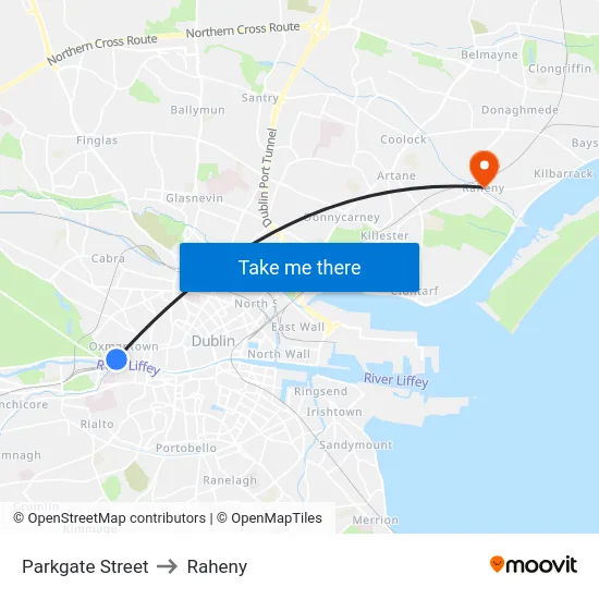 Parkgate Street to Raheny map