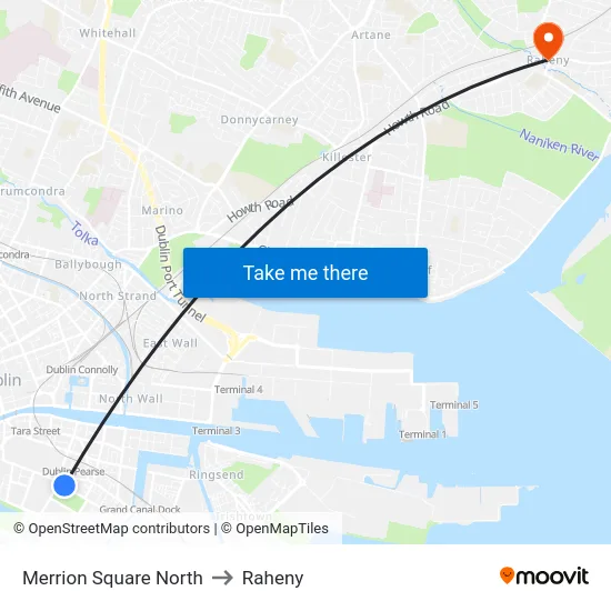 Merrion Square North to Raheny map