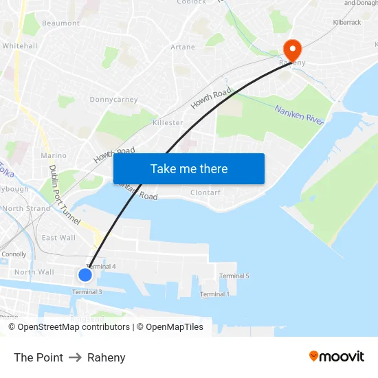 The Point to Raheny map