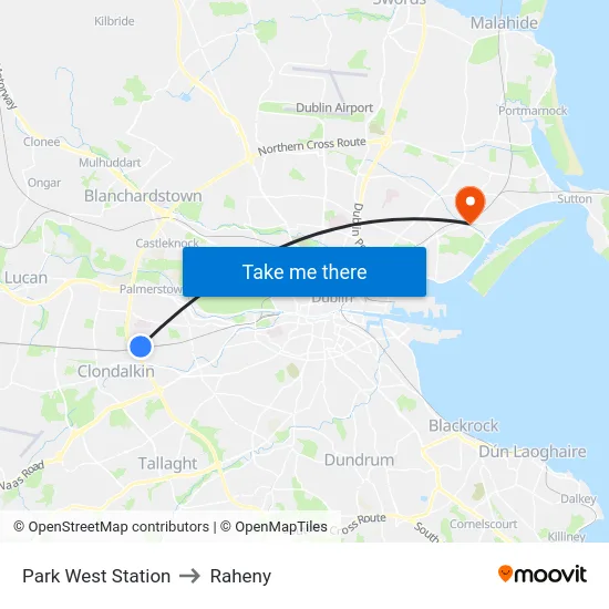 Park West Station to Raheny map