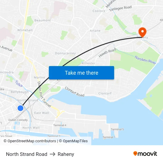 North Strand Road to Raheny map