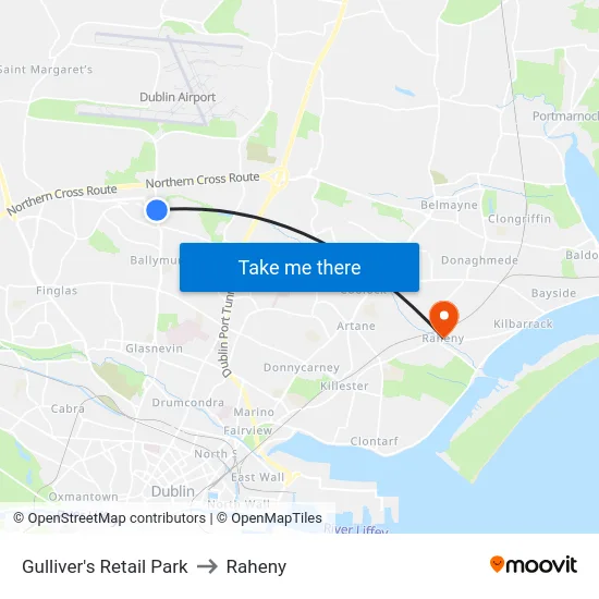 Gulliver's Retail Park to Raheny map