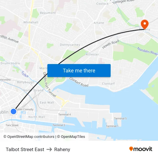 Talbot Street East to Raheny map