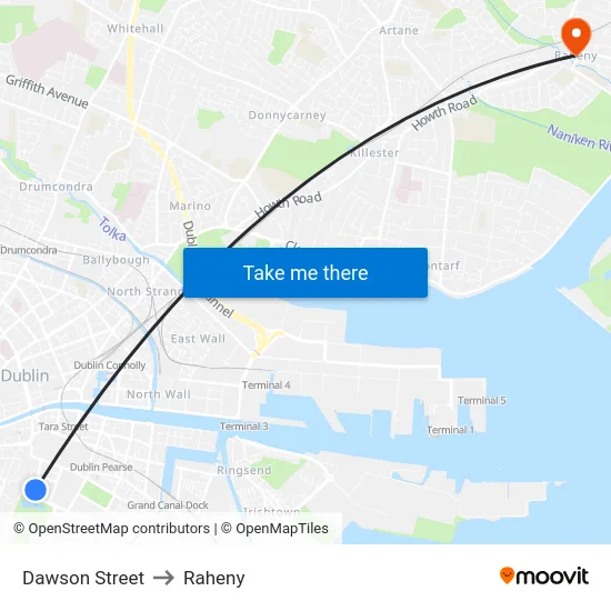 Dawson Street to Raheny map