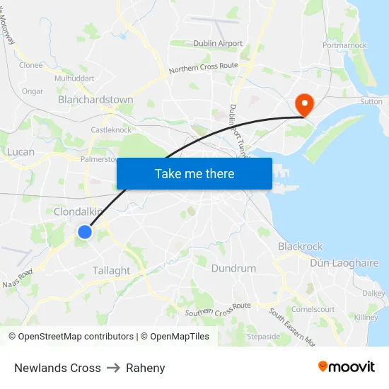 Newlands Cross to Raheny map