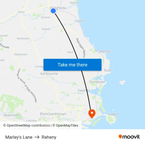 Marley's Lane to Raheny map