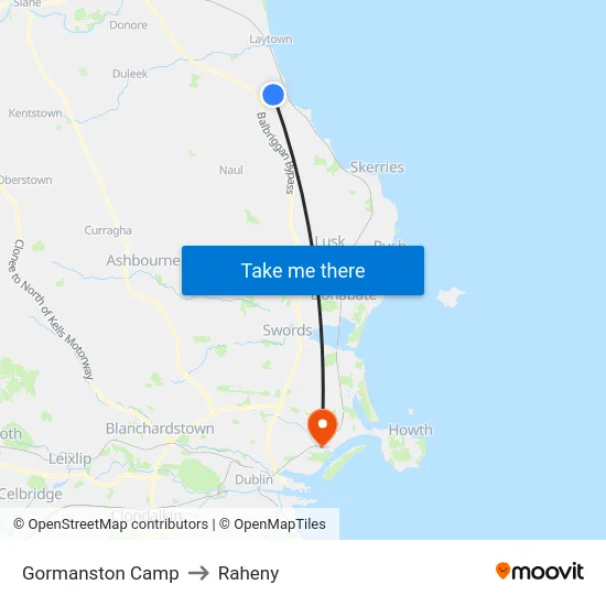 Gormanston Camp to Raheny map