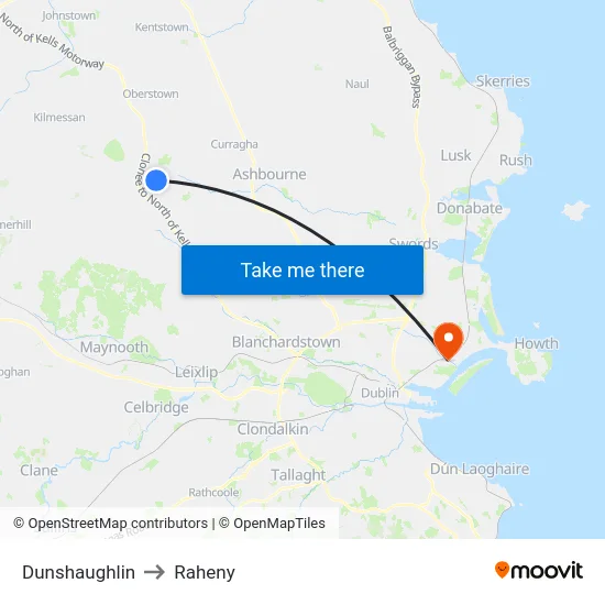 Dunshaughlin to Raheny map
