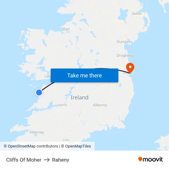 Cliffs Of Moher to Raheny map