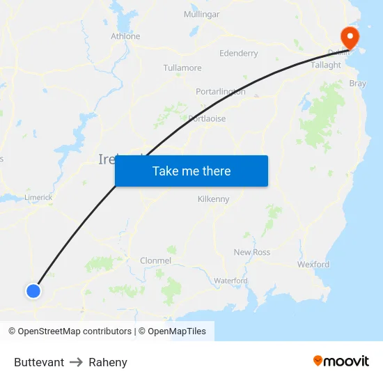 Buttevant to Raheny map