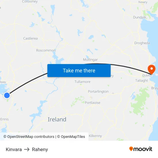 Kinvara to Raheny map