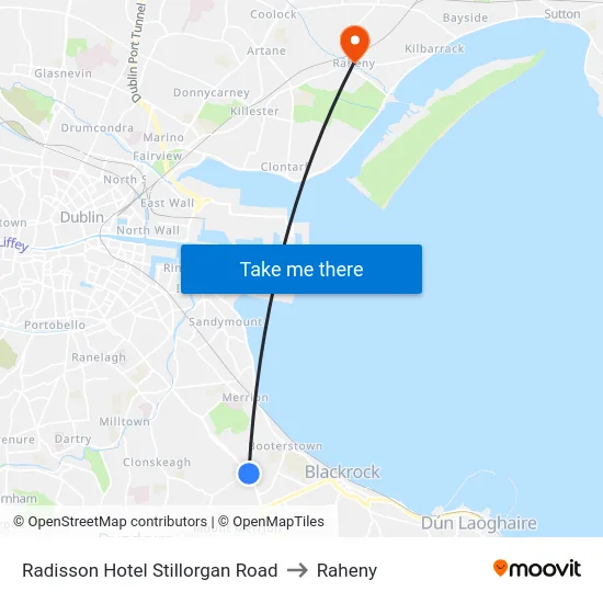 Radisson Hotel Stillorgan Road to Raheny map