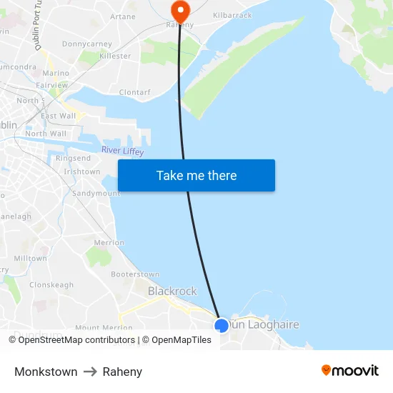 Monkstown to Raheny map