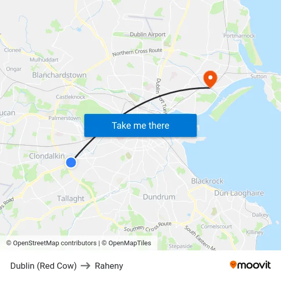 Dublin (Red Cow) to Raheny map