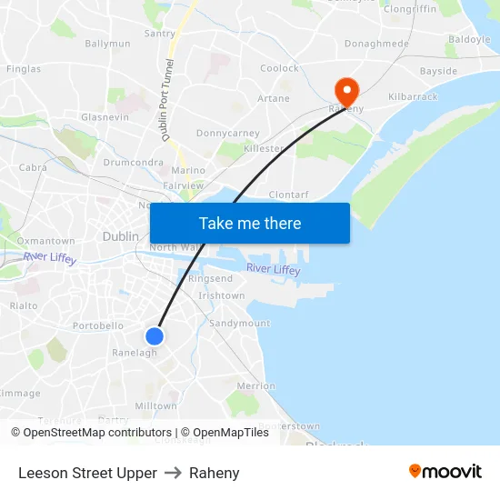 Leeson Street Upper to Raheny map