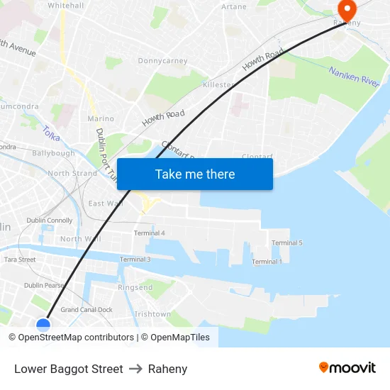 Lower Baggot Street to Raheny map