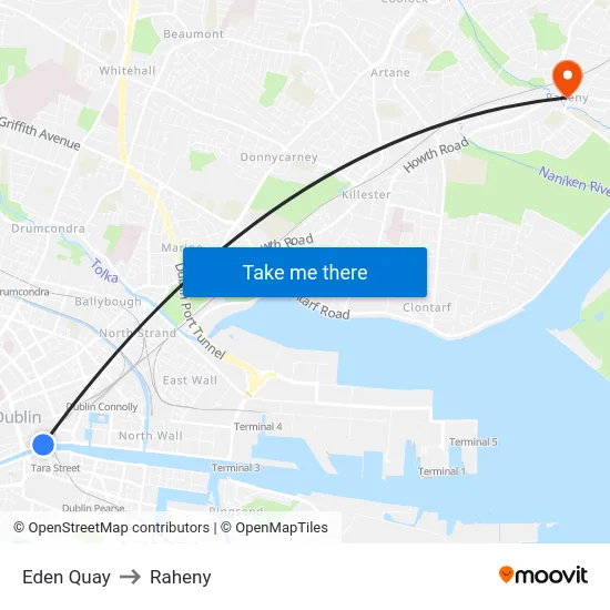 Eden Quay to Raheny map