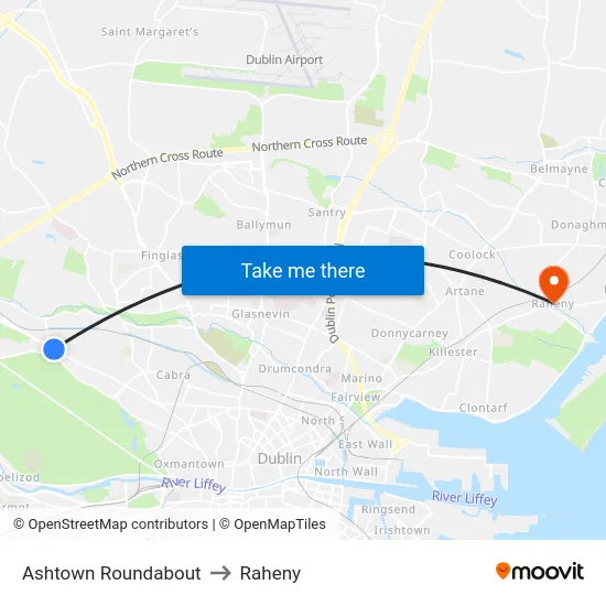 Ashtown Roundabout to Raheny map