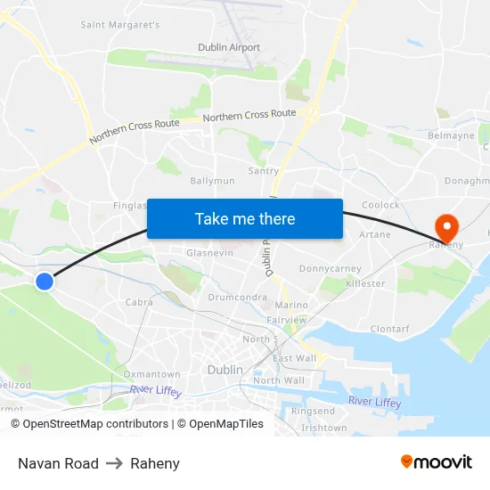Navan Road to Raheny map