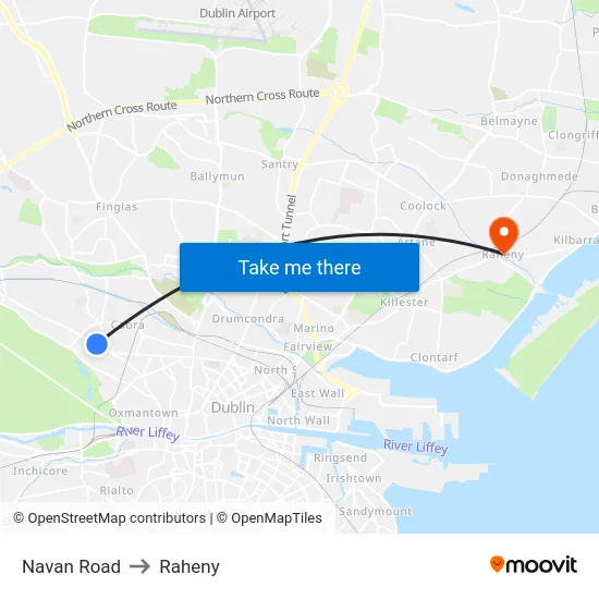 Navan Road to Raheny map
